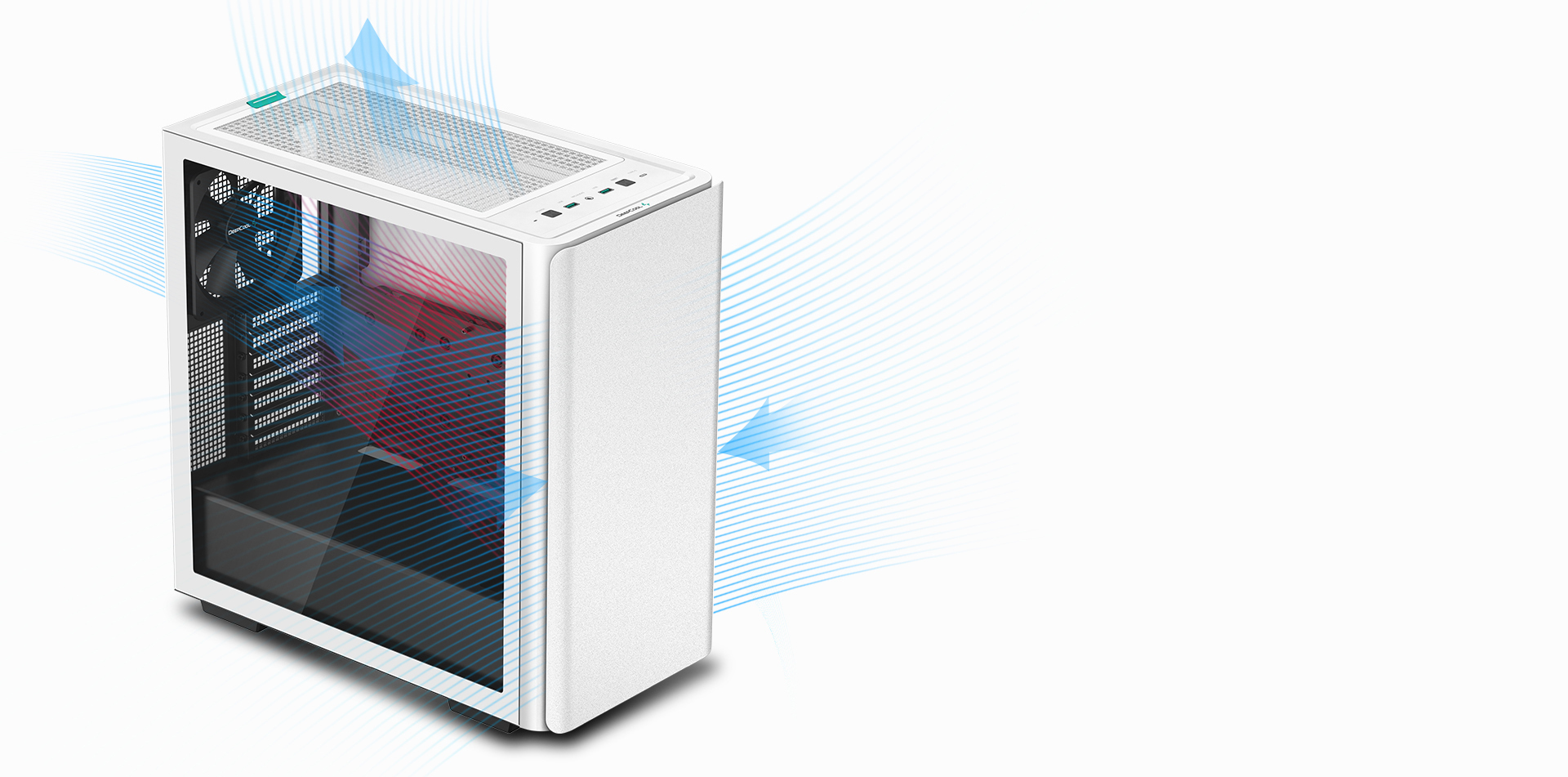 DeepCool CK500 WH Mid-Tower ATX Case, Full-Size Tempered Glass Window ...