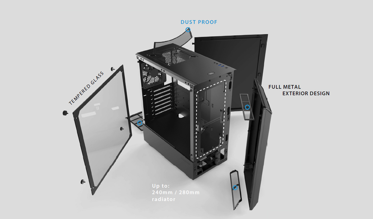 Phanteks Eclipse P300 series ATX Mid Tower Computer Case detailed internal structure display