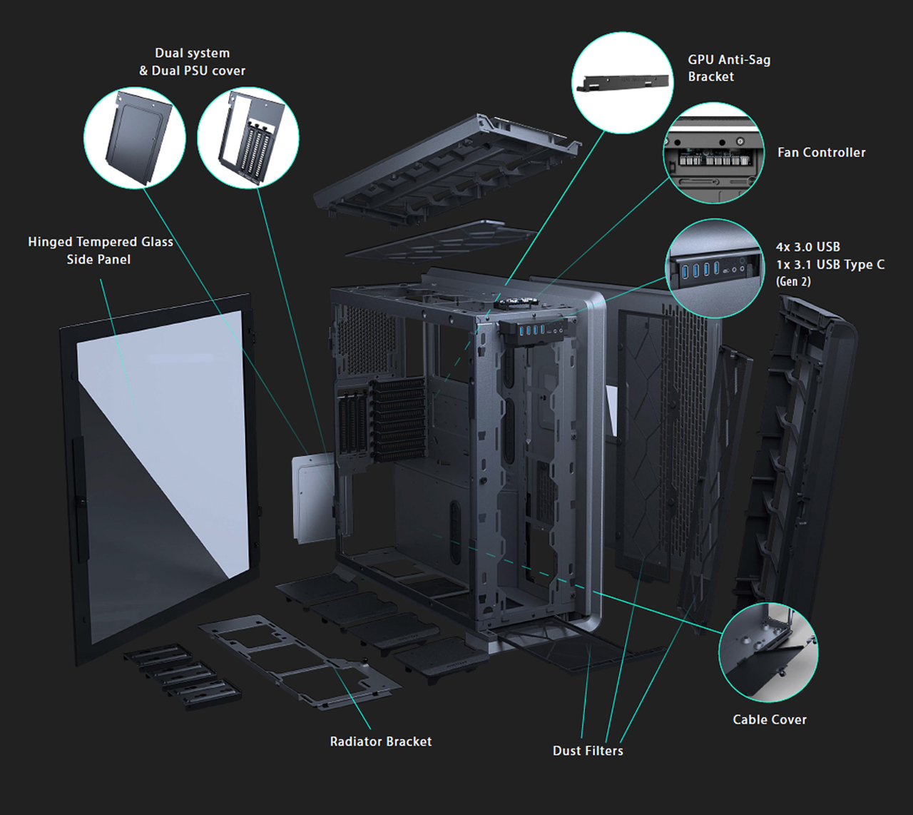 Enthoo 719 component break - down graphic