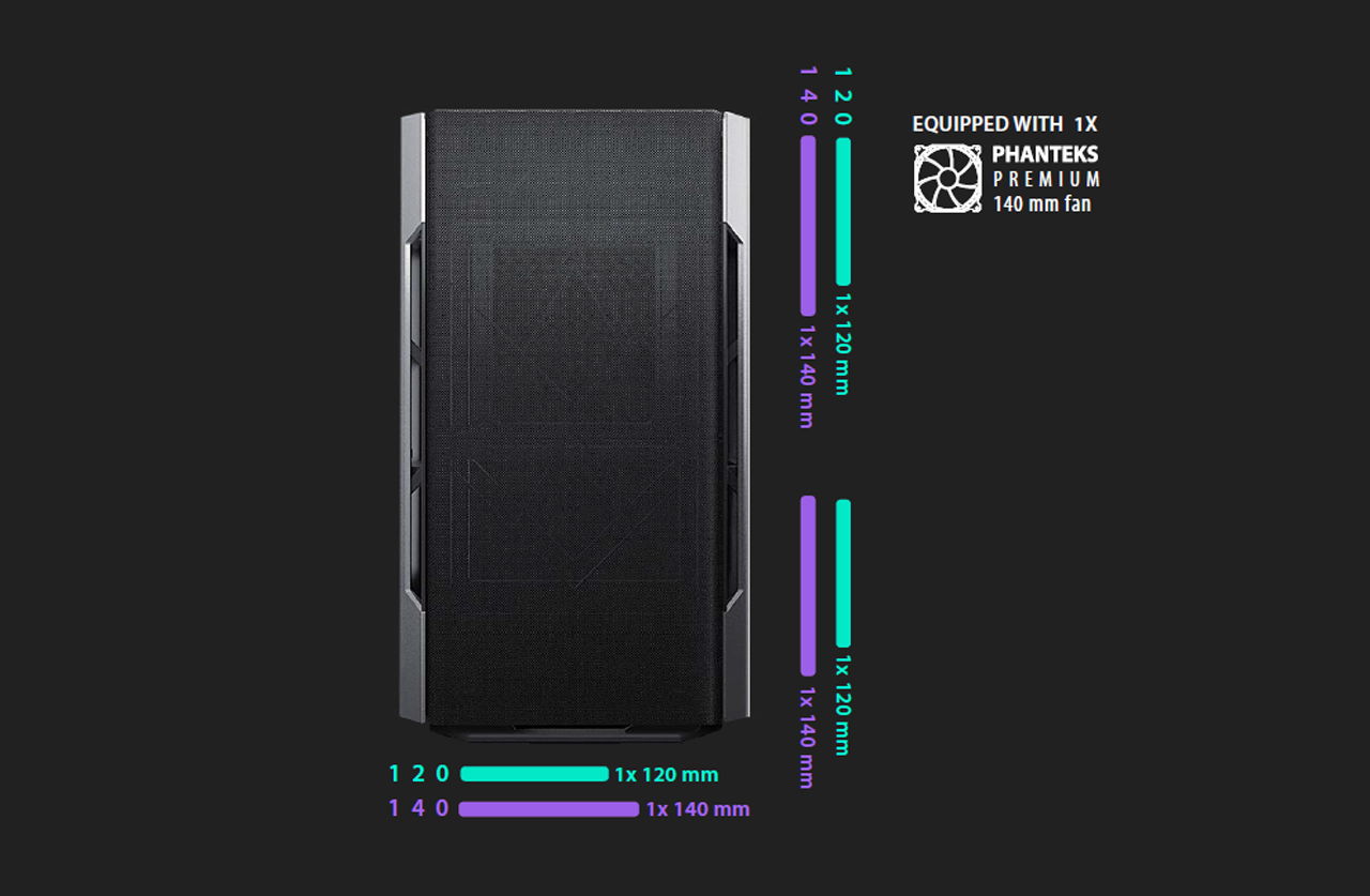 The Evolv Shift Air offers space for 3x 140 or 120mm fans for ample airflow graph
