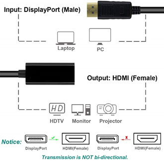  Illustration of DisplayPort end and HDMI end, and supported devices for each end  