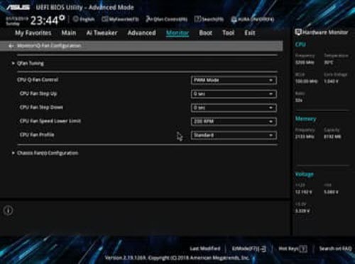 BIOS interface of the motherboard