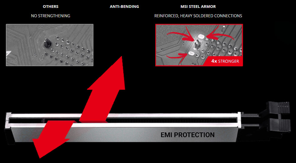 two images showing different between no strenghteing and MSI steel armor