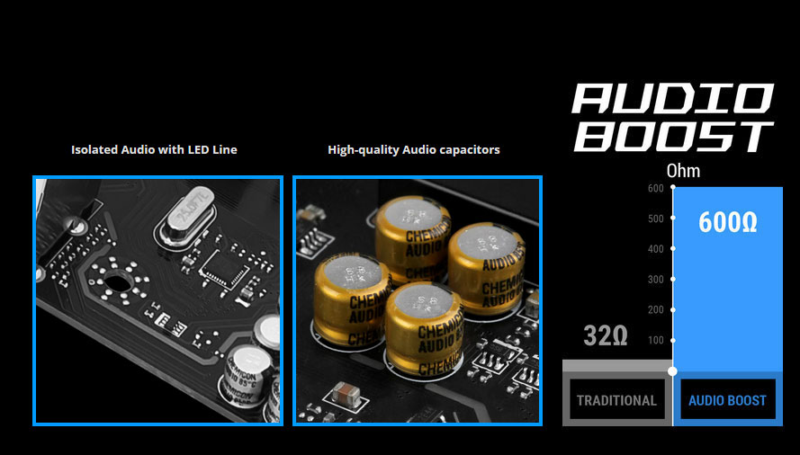 detail of isolated Audio line and high-quality audio capacitors