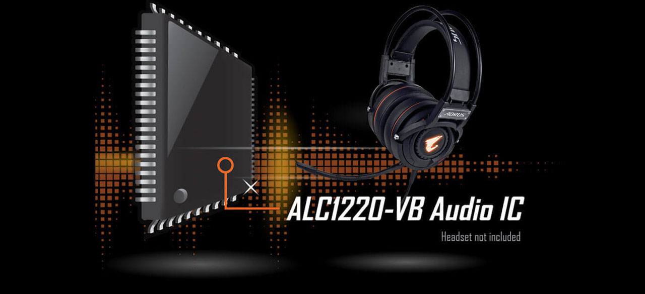  ALC1220-VB and an over-ear headset on display 