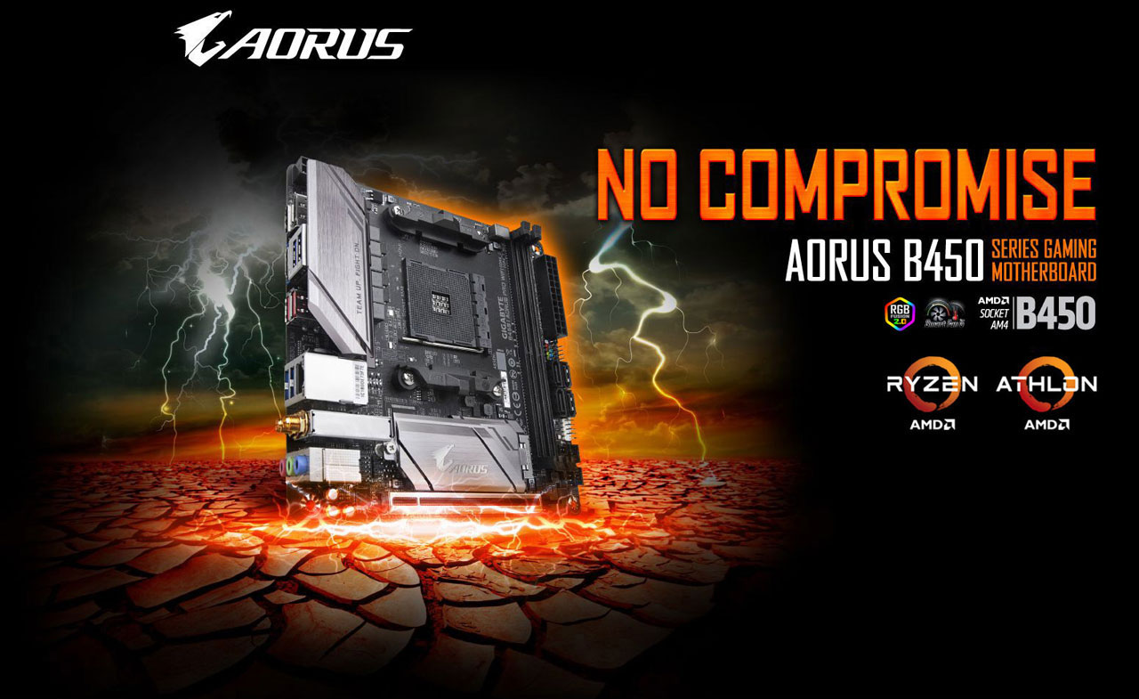 The Gigabyte B450 I AORUS PRO WIFI motherboard with bolt around striking the ground