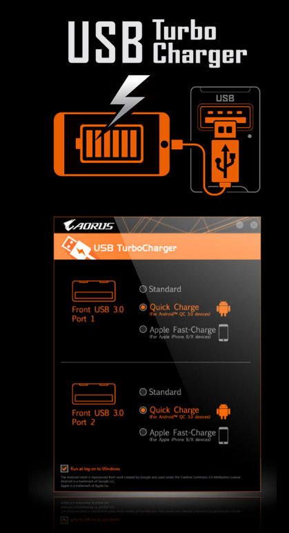 USB Turbo Charger Graphic and AORUS Software Window