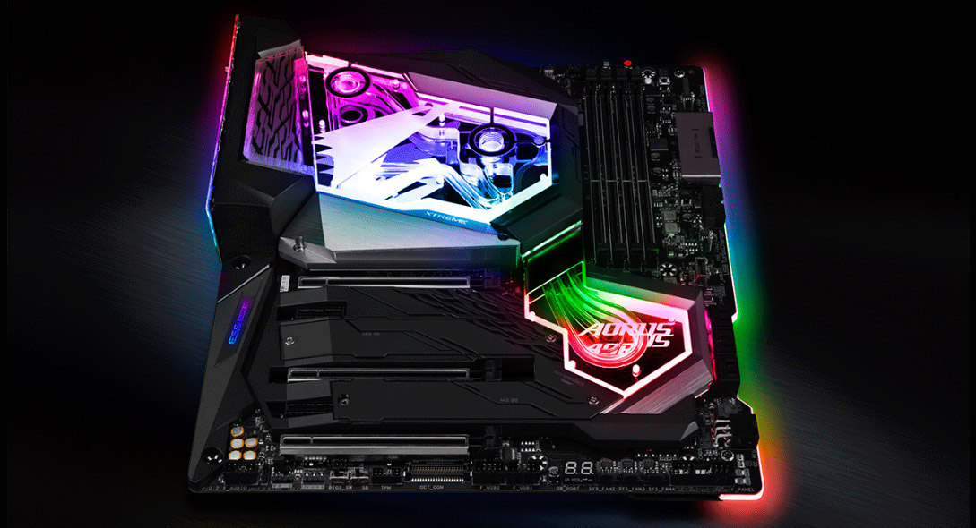 z390 motherboard front-facing at an angle with RGB lights on