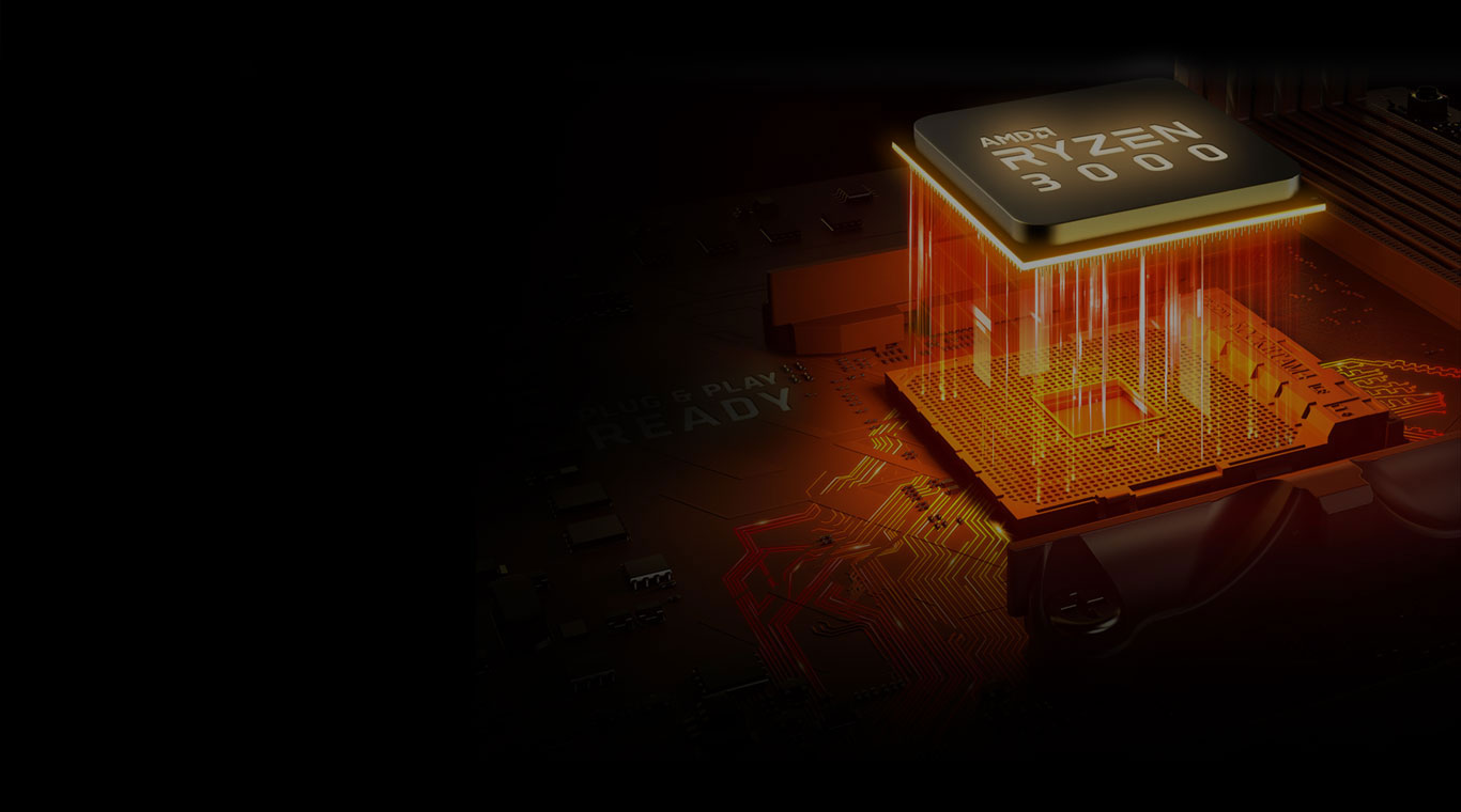 x570 ryzencpu, RYZEN 3000 cpu with an orange light as background