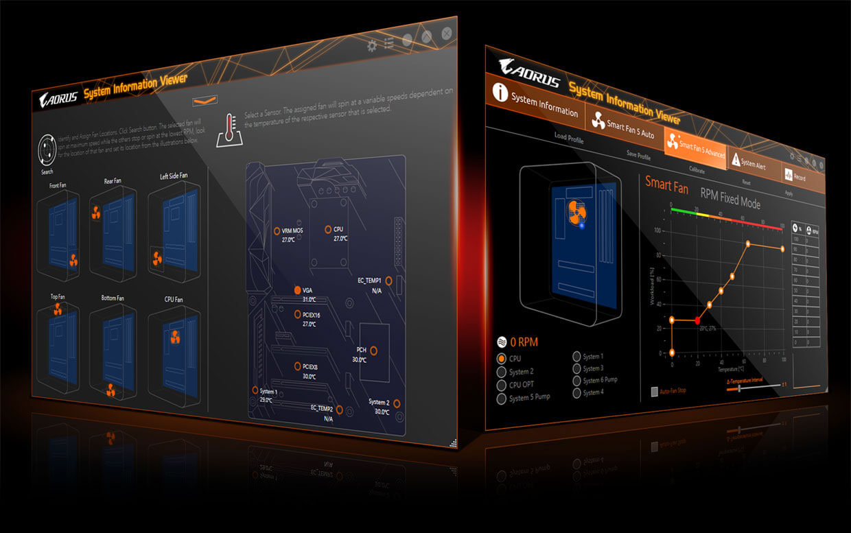 smartfan5-software, two screenshots of system information viewer