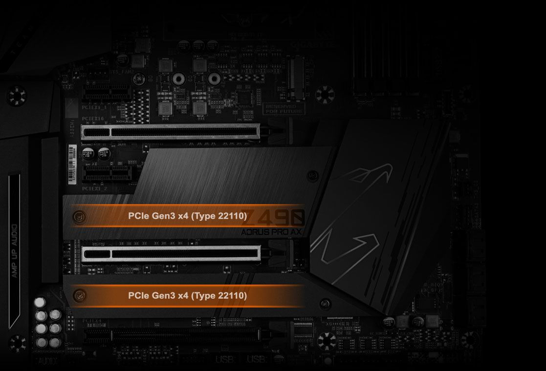 detail of the PCIe 4.0 design of the motherboard 