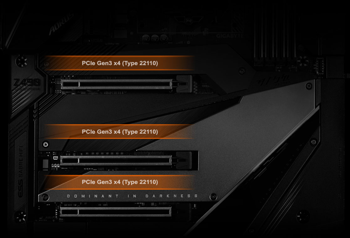 detail of the PCIe 4.0 design of the motherboard 