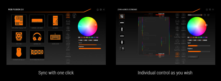 rgbsoftware, RGB FUSION 2.0 ICON, two screenshots of RGB fusion 2.0