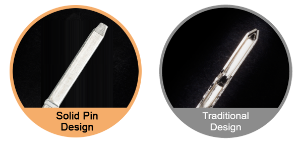 solid pin design and traditiona design