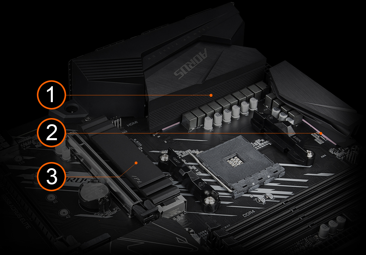 b550 aorus motherboard atx heatsinks enlarged am4 ryzen falcon choke cpu motherboards conductivity