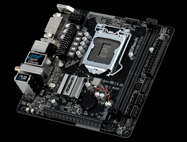 ASRock H310M-ITX/ac Motherboard Angled Up to the Left