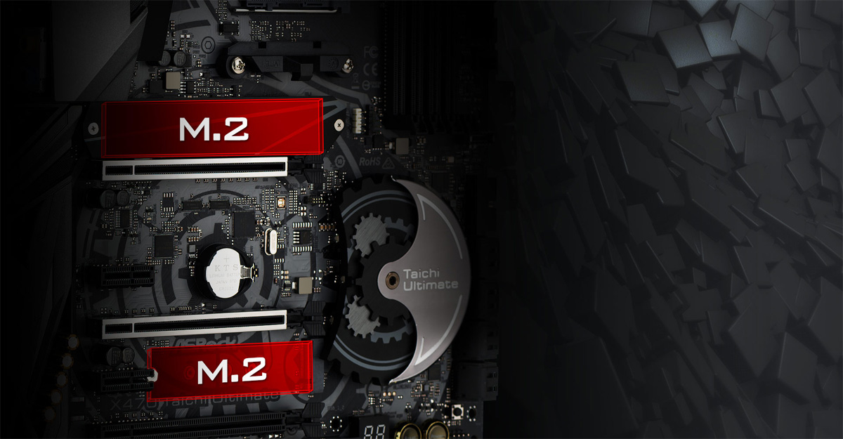 The two areas for M.2 on the ASRock X470 motherboard