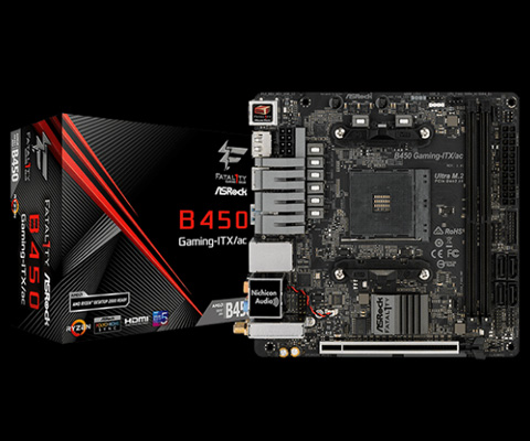 B450 motherboard next to its product box