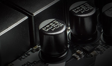Closeup of the 12K black caps on the B450 motherboard