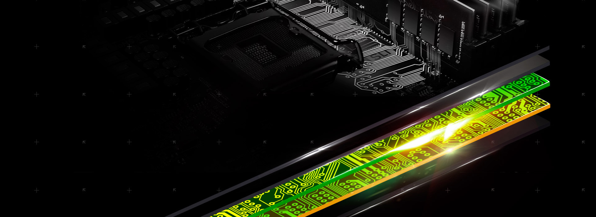 Graphic of the side of the ASRock Z390 motherboard showings its PCB layers