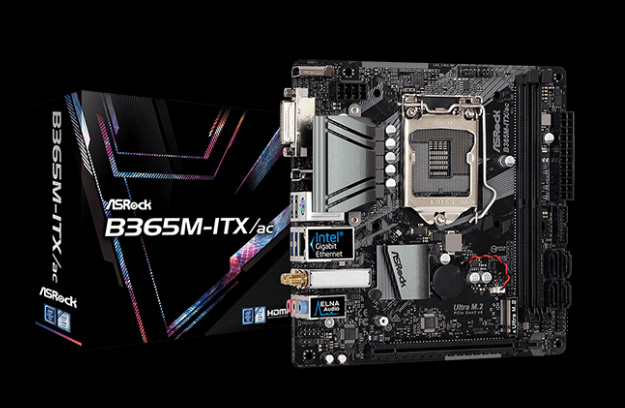ASRock B365M Motherboard with Its Product Box Behind It