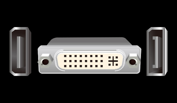 Graphic of the female ends of D-Sub, DVI-D and HDMI connectors