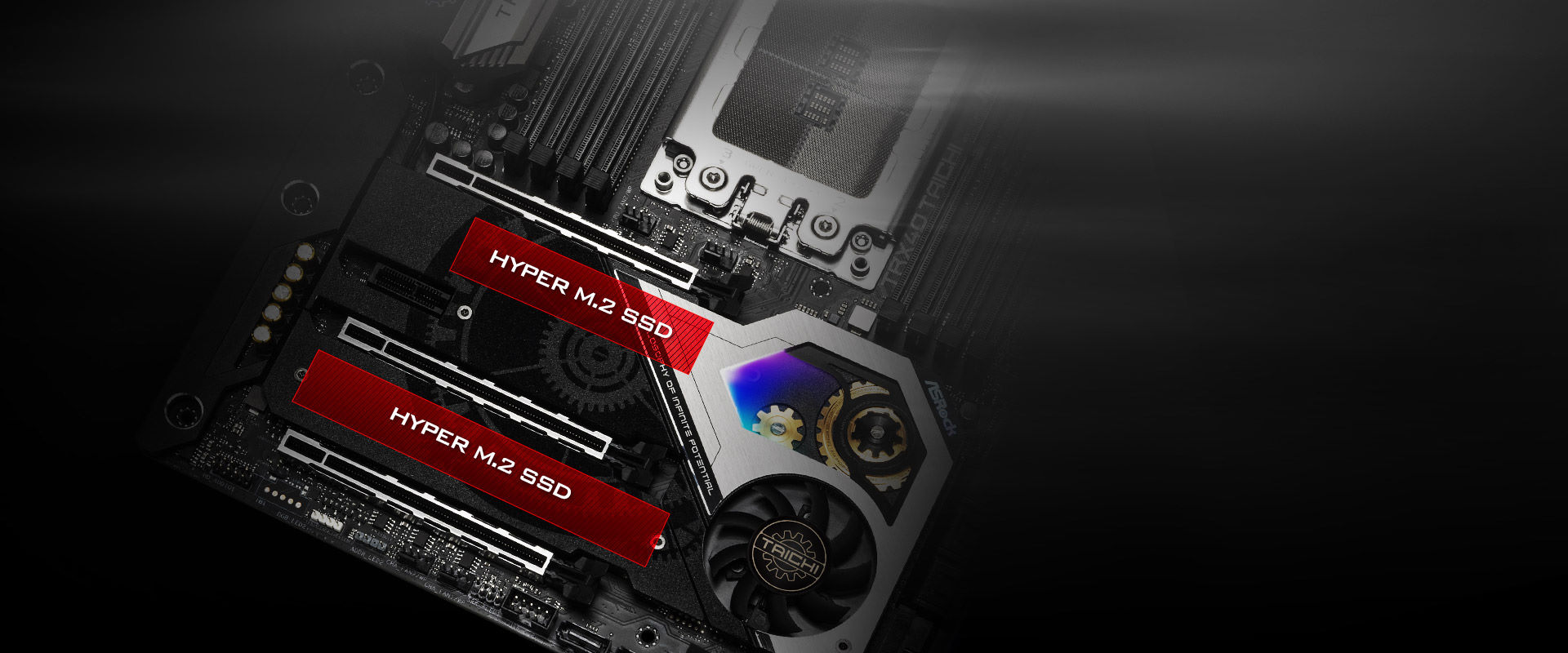 the detail of the Dual Hyper M.2 For SSD and M.2 Armors of the motherboard