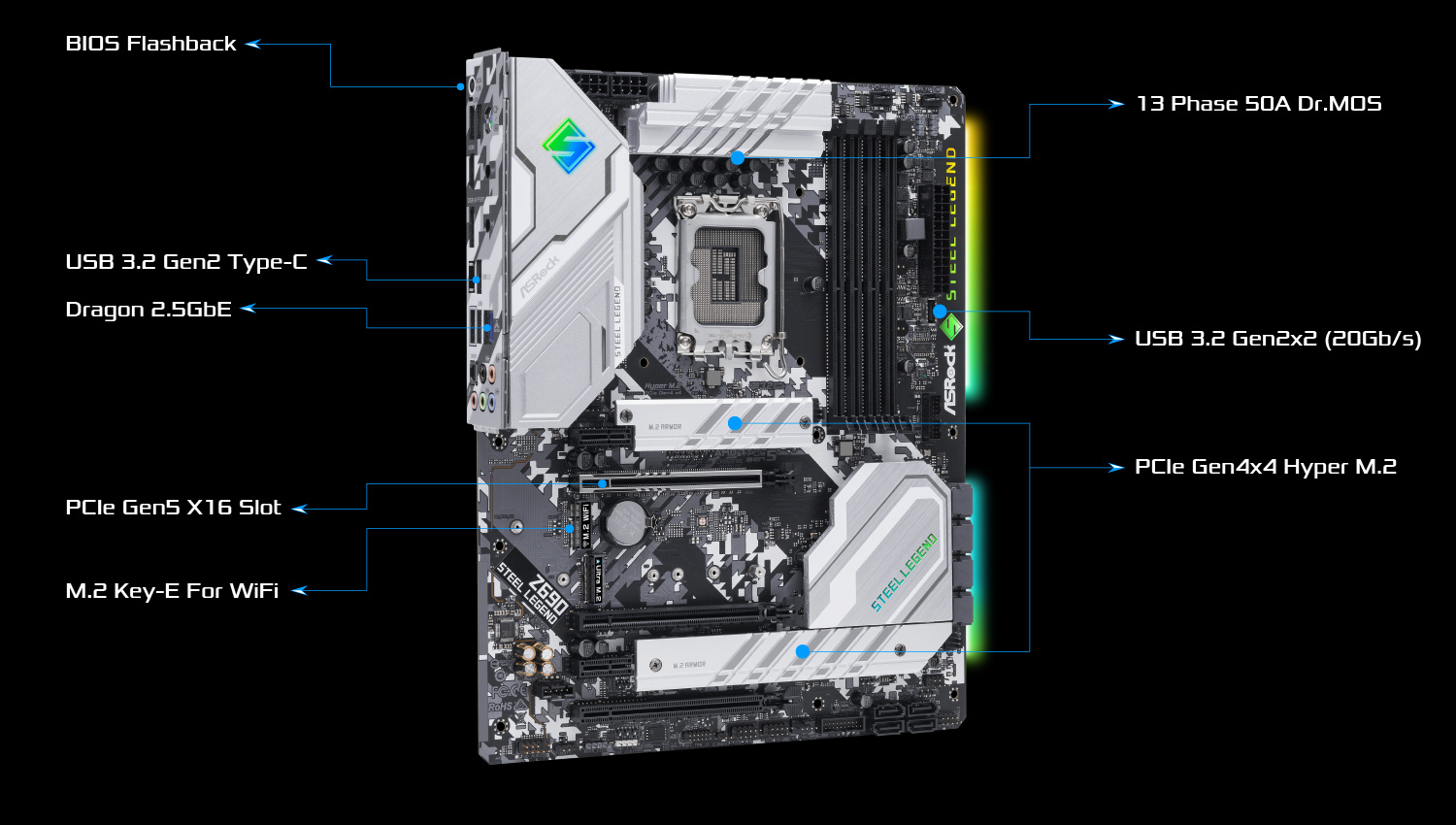 ASRock Steel Legend Intel Z690 Intel 12th Gen ATX Motherboard PCIe 5.0 DDR4 3x M.2 USB Type-C