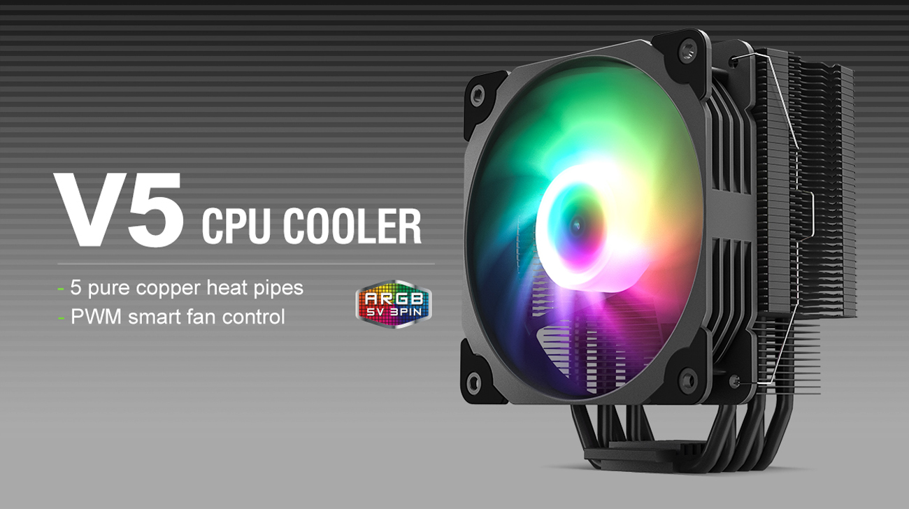 Vetroo V5 Black CPU Air Cooler w/ 5 Heat Pipes, 120mm 