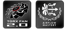 Torx fan 2.0 and airflow mastery logos