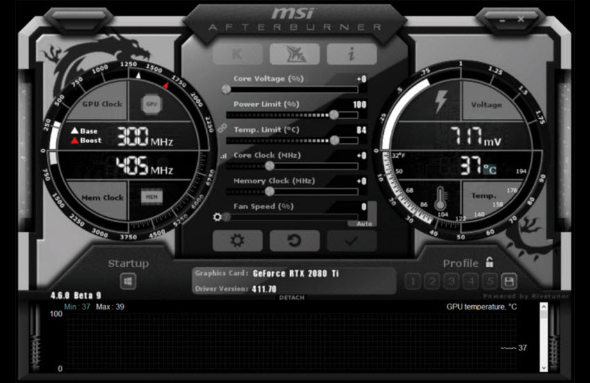 the interface of Afterburner software