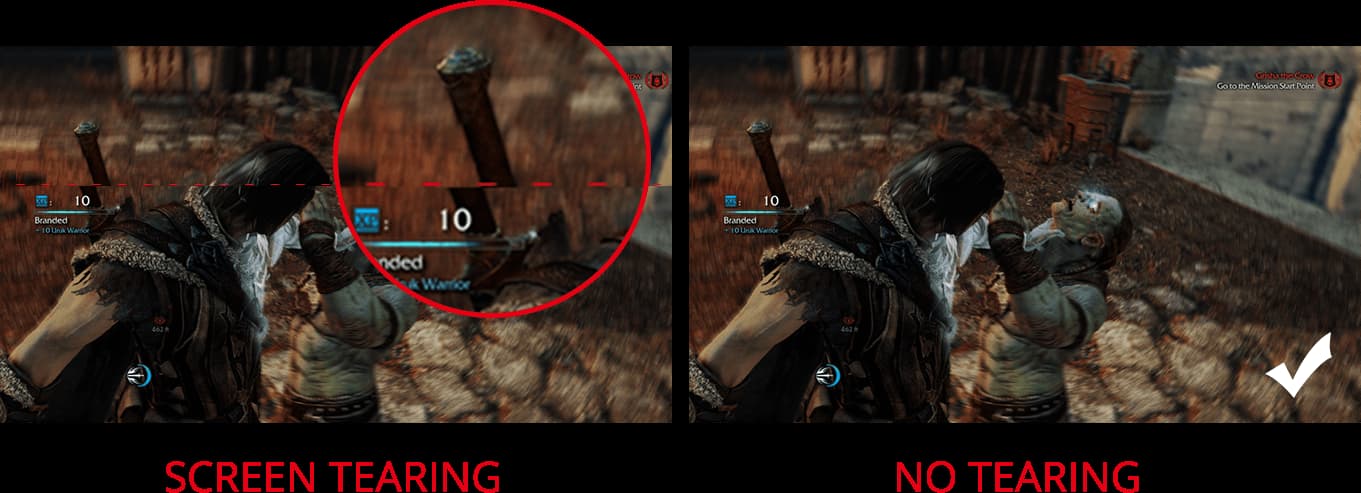 comparison between screen tearing and no tearing