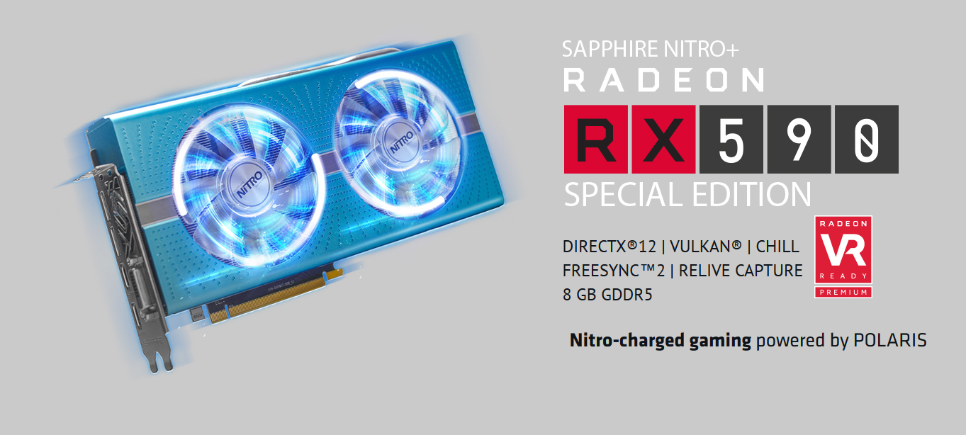 Special Edition Radeon RX 590 8 GB GDDR5 Radeon RX 590, 8 GB, GDDR5, 256 Bit, 2100 MHz, PCI Express 3.0 Grafikkarten Sapphire RX 590 Nitro 