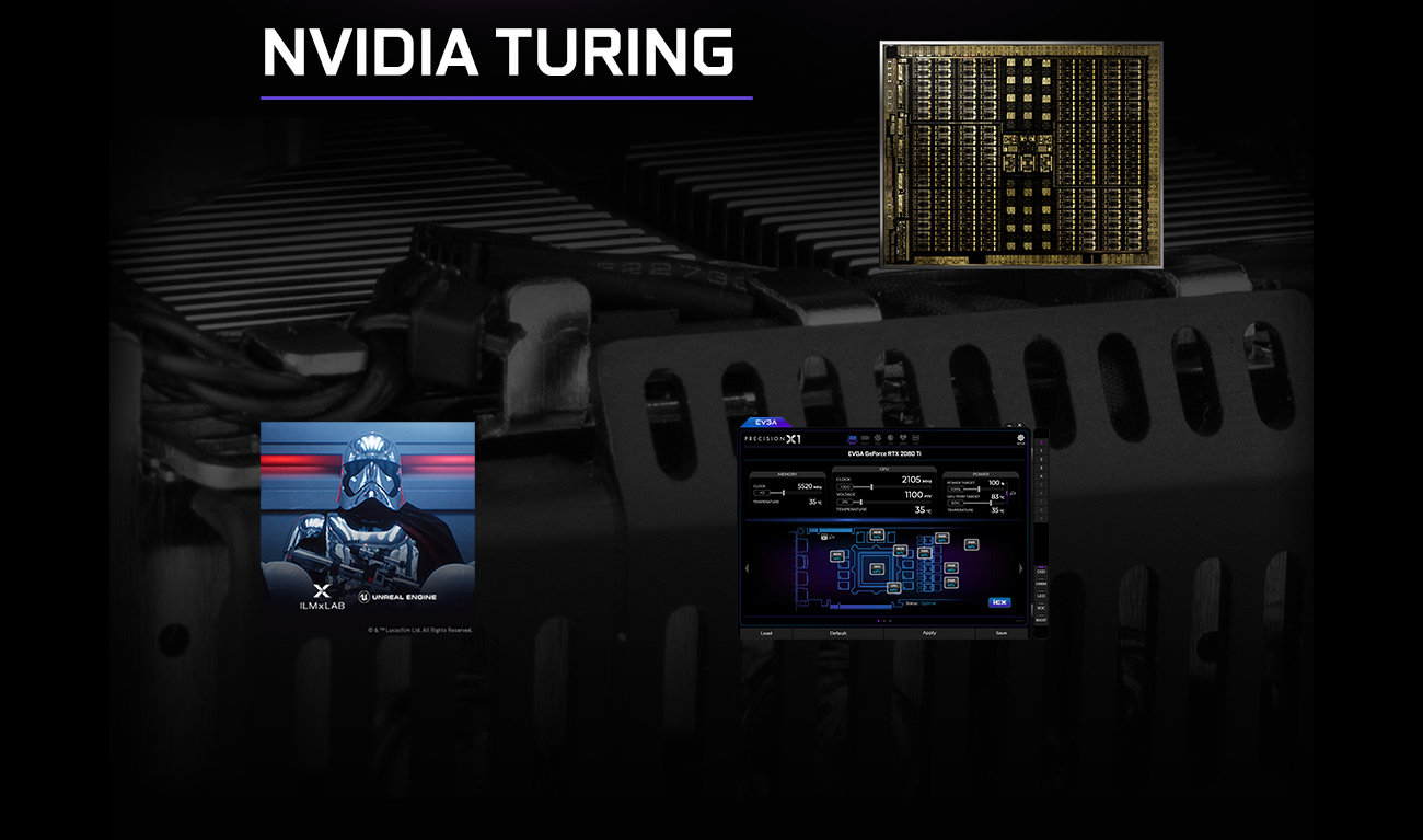 NVIDIA Turing Banner Showing the Circuitry, Software UI and In-Game Footage