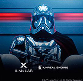 ILMxLab and Unreal Engine logos in front of Captain Phasma from EA's Star Wars Battlefront Two