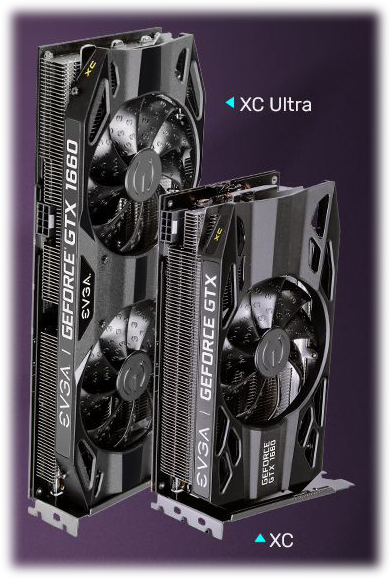 The XC ultra size graphics card standing up next to the shorter XC size graphics card