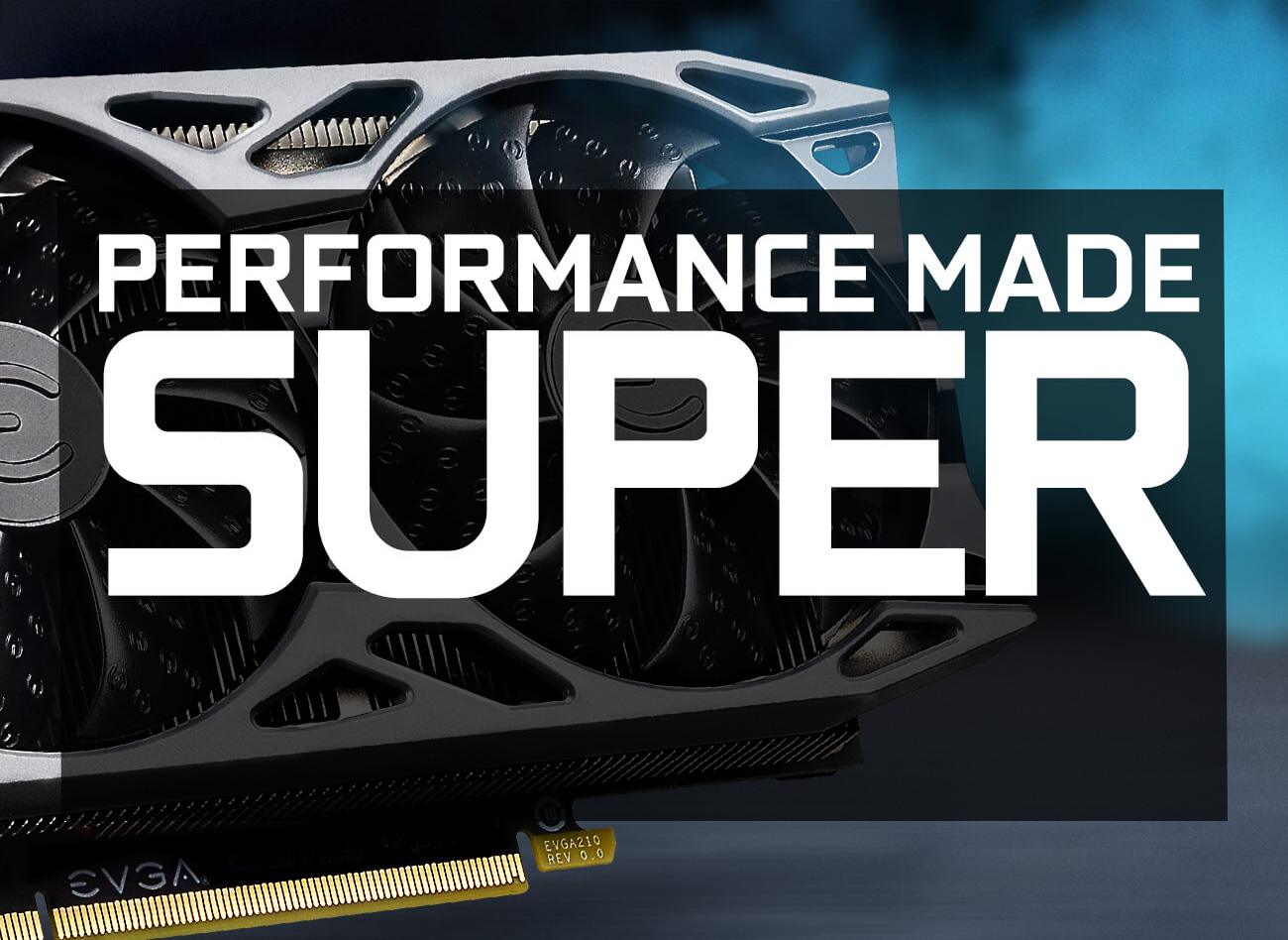 GeForce GTX 1660 SUPER graphics cards as background with performance made super