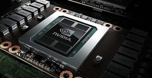 Graphic showing a closeup of the NVIDIA GPU on the graphics card