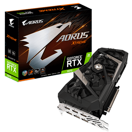 GIGABYTE AORUS GeForce RTX 2070 XTREME 8G Card, 3 x Stacked WINDFORCE Fans, 8GB 256-Bit GDDR6, GV-N2070AORUS X-8GC Video Card / Video Graphics Cards