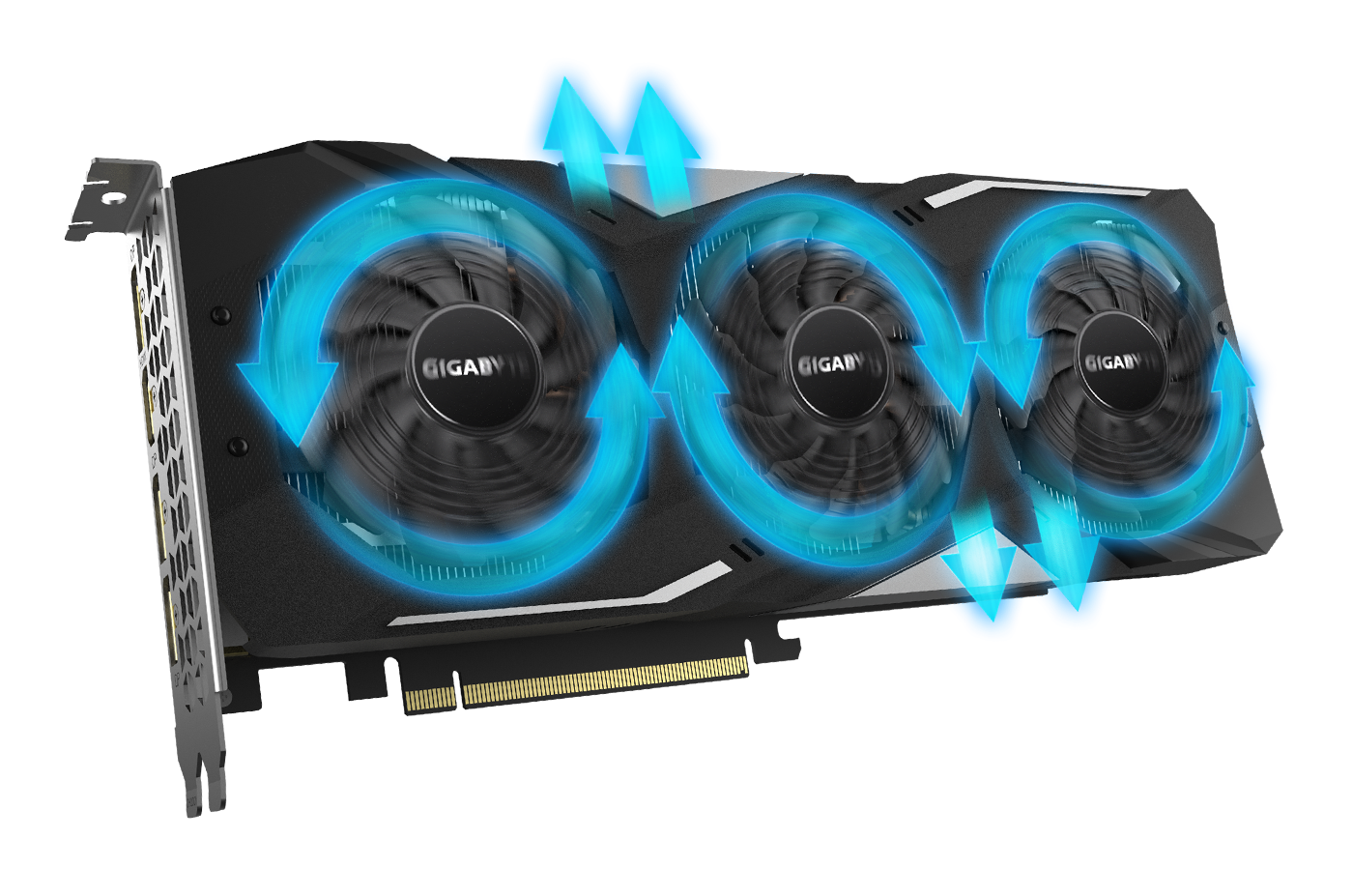 3 fans spinning on the GIGABYTE GV-N208TWF3OC-11GC graphics card