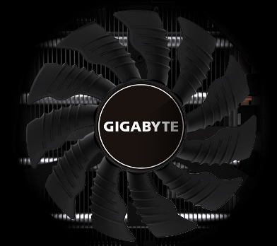 A gigabyte-marked fan looking forward