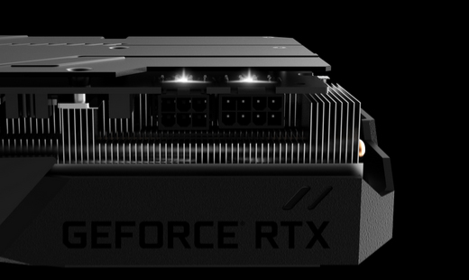 The side of GeForce® RTX 2070 SUPER™ WINDFORCE OC 3X 8G Graphics Card with flashing light