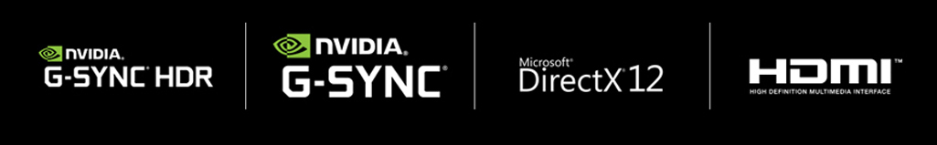 NVIDIA Geforce RTX logo, NVIDIA G-SYNC HDR logo, NVIDIA G-SYNC logo, Microsoft DirectX12 logo, HDMI logo