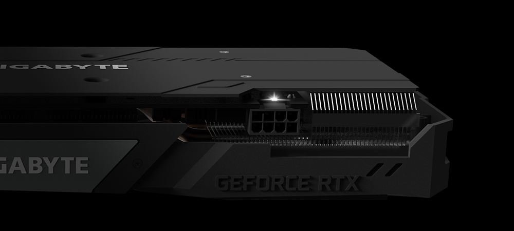 The side of GeForce® RTX 2060 SUPER™ WINDFORCE OC 8G Graphics Card with flashing light