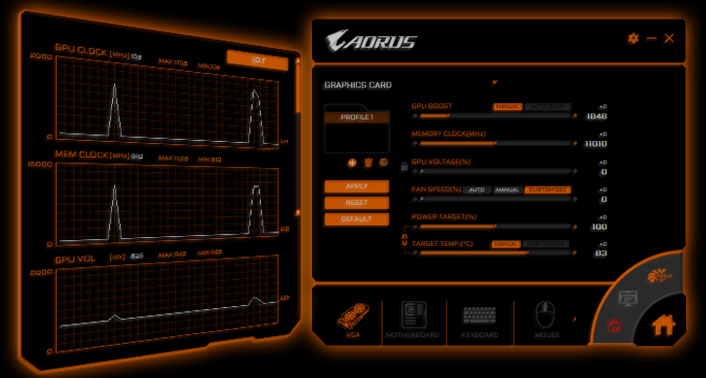 two screenshots of AORUS ENGINE