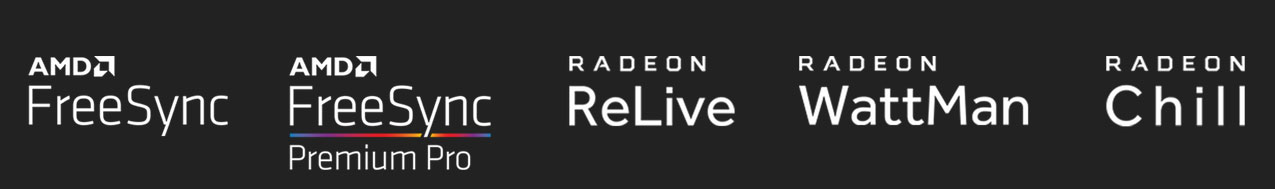 freesync icon, freesync premium pro icon, radeon relive icon, radeon wattman icon, radeon chill icon.