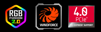 windforce icon, oc edition icon, 4.0 PCIe icon