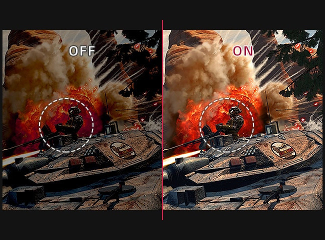 a image splited into two, showing difference between black stabilizer on and off