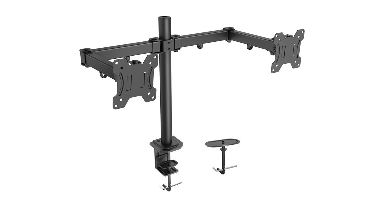 HUANUO Dual Monitor Stand angled to right