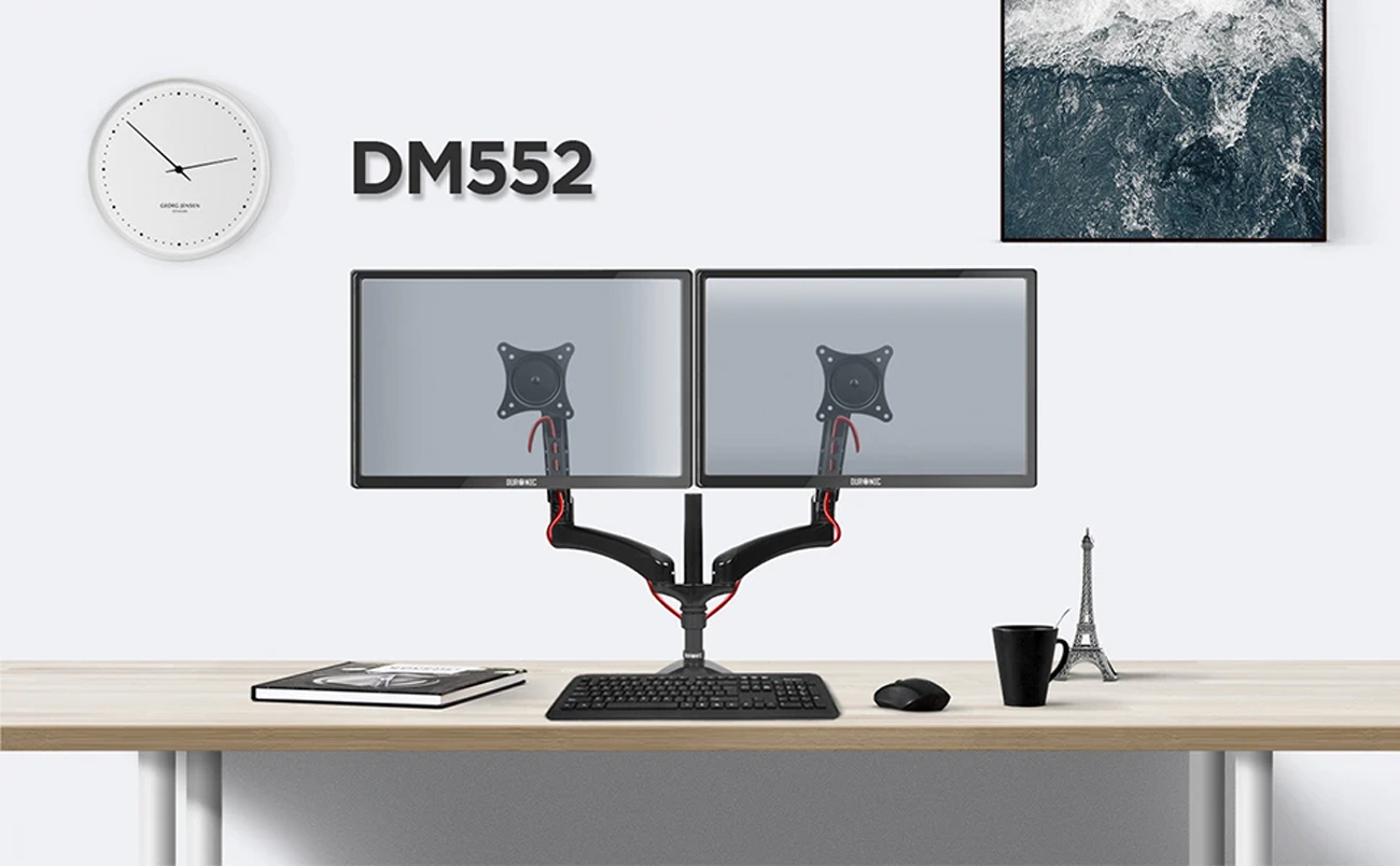 Duronic DM552 Spring Double Twin LCD LED Sprung Desk Mount Arm Monitor